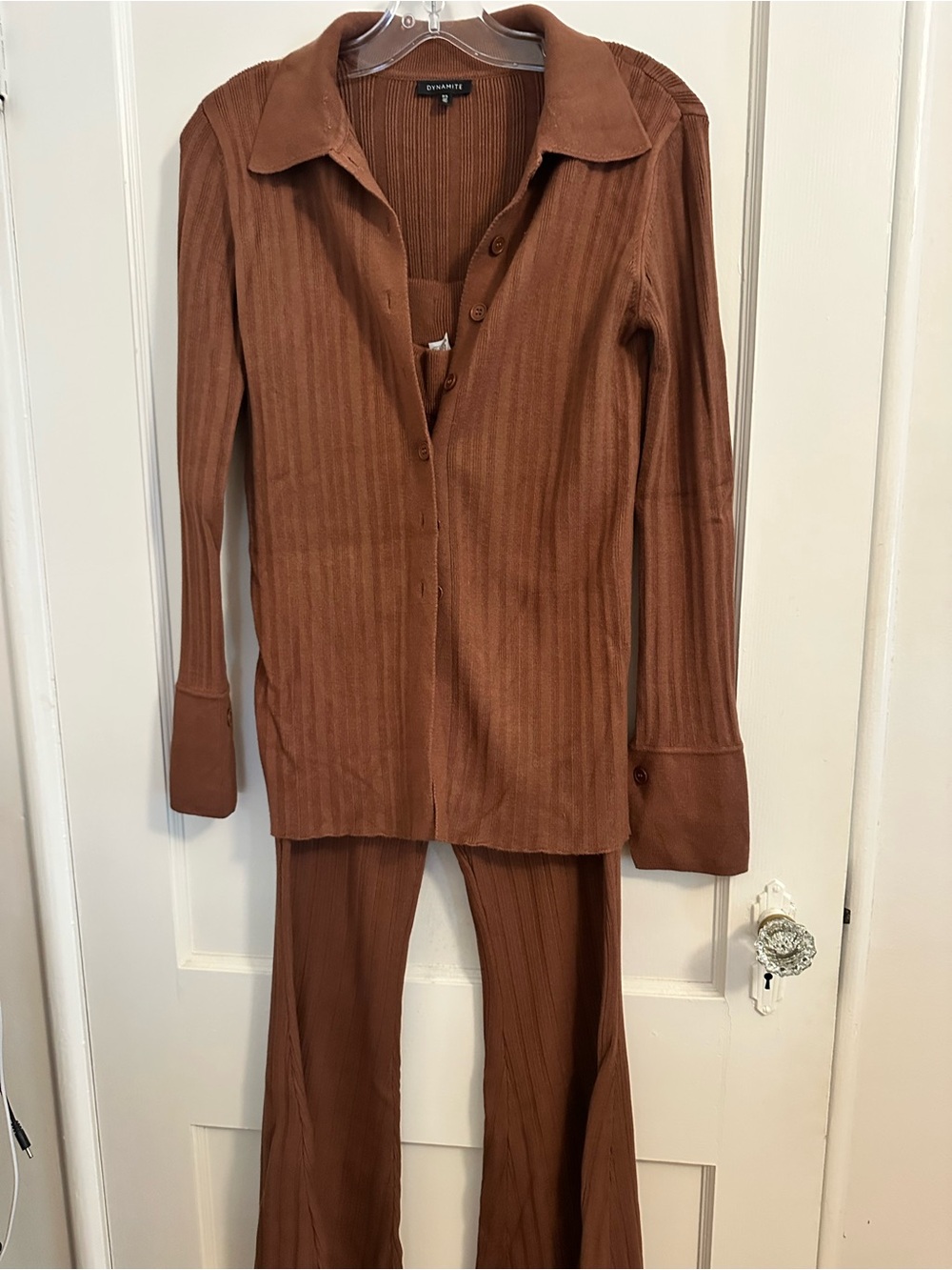 Dynamite Ribbed Flare Knit Set - Rust